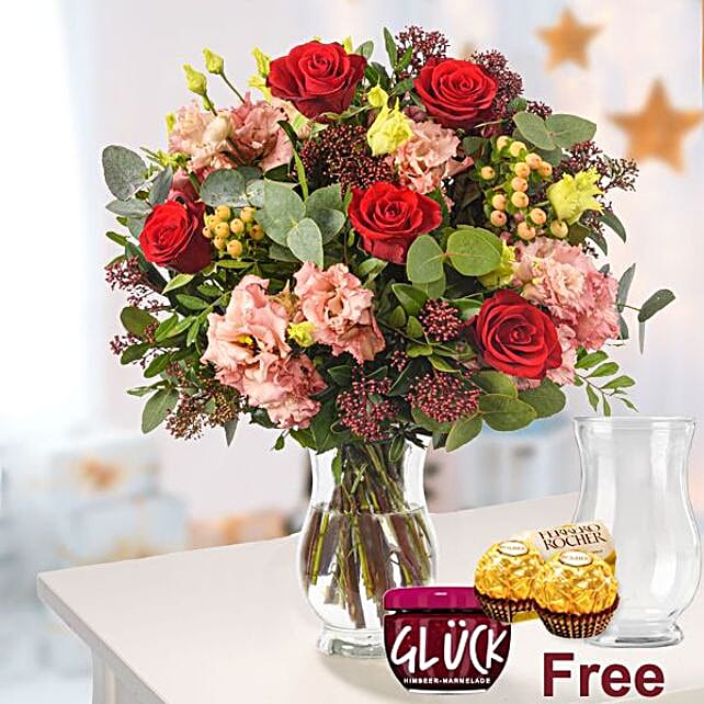 Heavenly Flower Bouquet With Chocolates And Jam germany Gift Heavenly