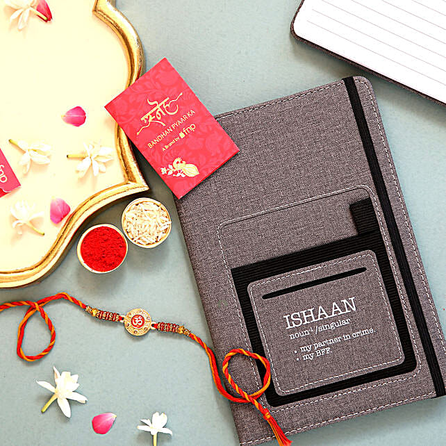Sneh Meenakari Om Rakhi and Personalised Notebook hongkong Gift Sneh