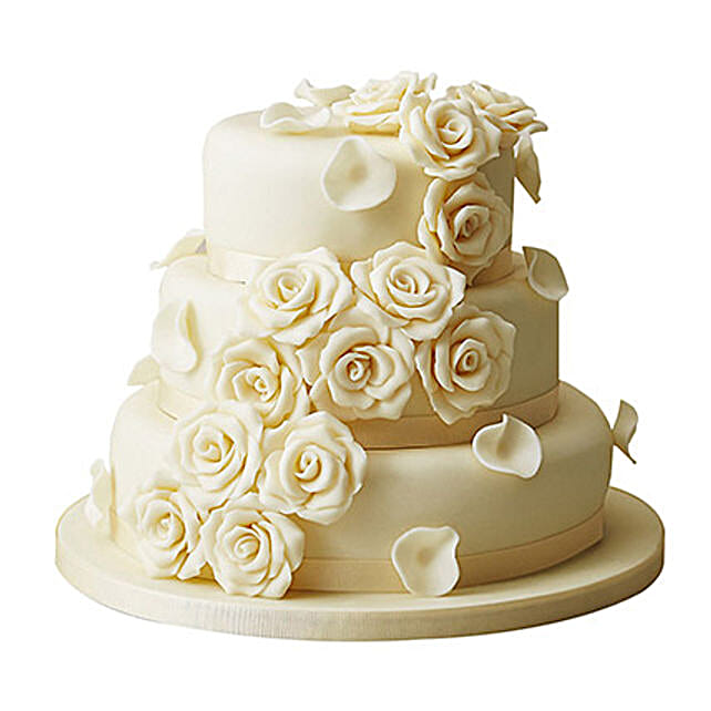 3 Tier White Rose Wedding Cake Vanilla 5kg Gift 3 Tier Wedding