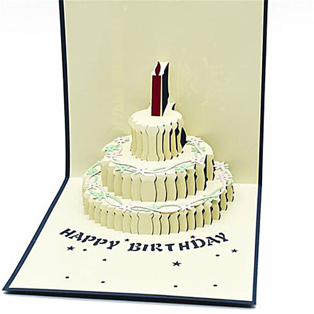 Handmade 3d Pop Up Semi Open Birthday Cake Greeting Card Gift