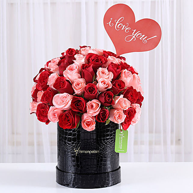 Red & Dark Pink Roses In A Box