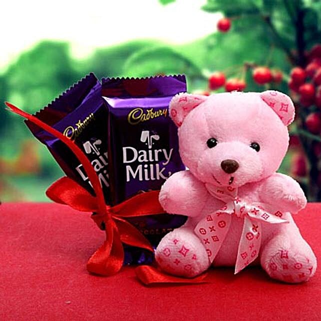 teddy bear holding chocolate