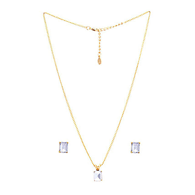 Estelle Gold Plated Pendant Set Gift Chain Ferns N Petals - Estelle Pendant Set