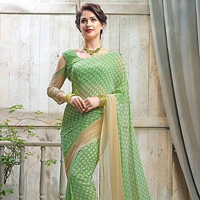 Buy/Send Polka Dots Green Saree Online- FNP