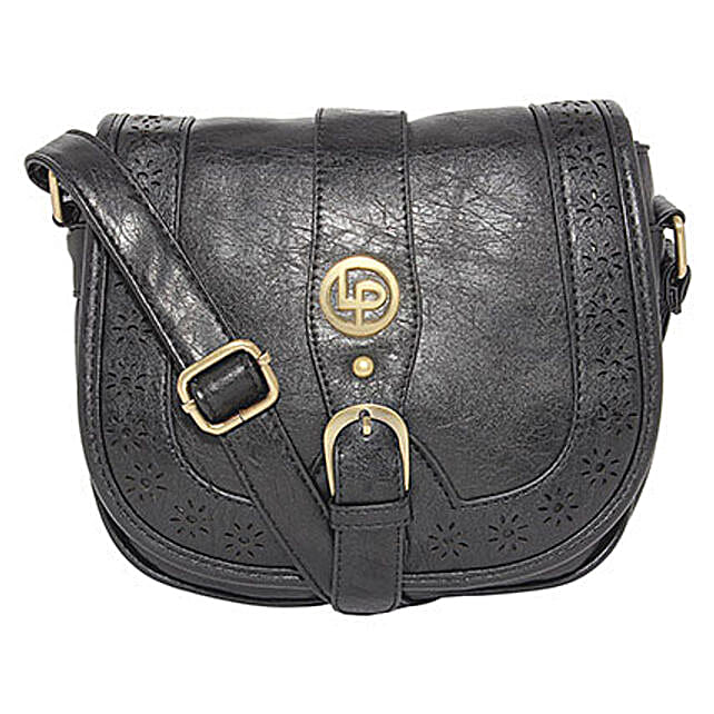 Buy/Send Lino Perros Black Laser Cut Sling Bag Online FNP