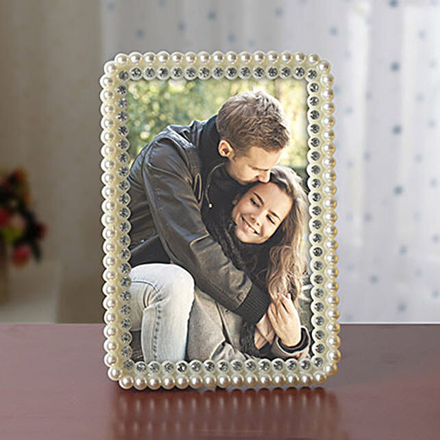 Buy/Send Personalized White Pearls Photo Frame Online FNP