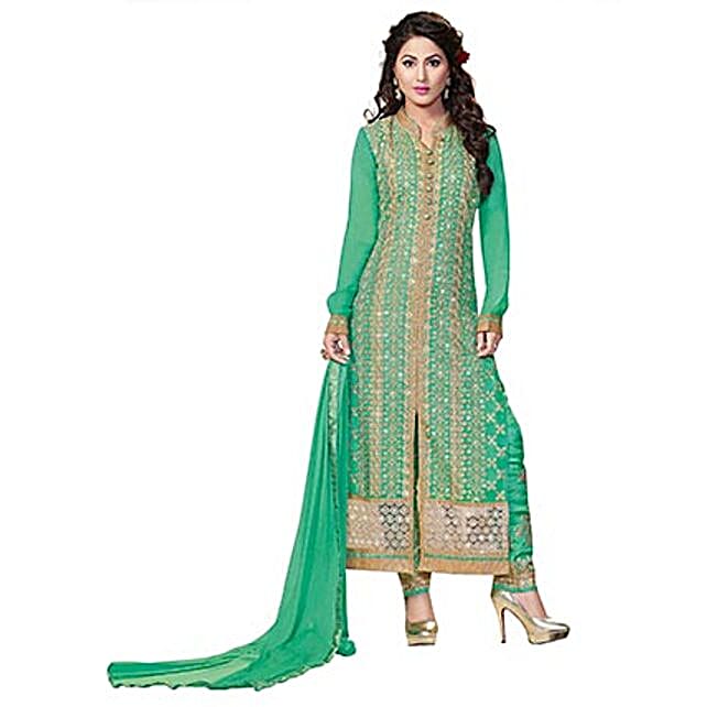 Buy/Send Green Pure Georgette Dress Material Online- FNP