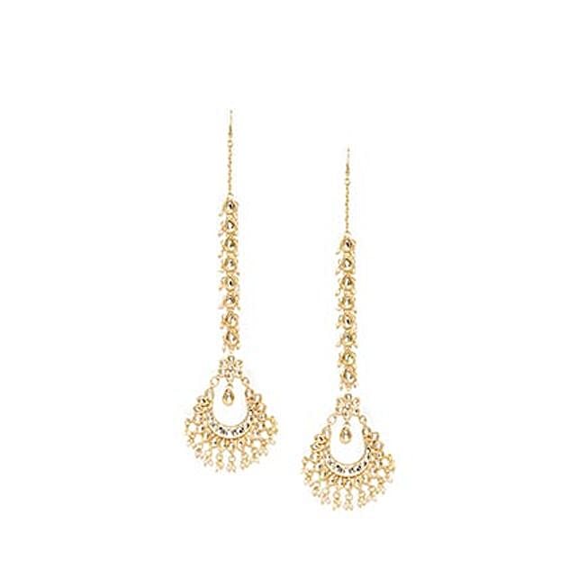 Gold Color Earrings With Hair Chain 
