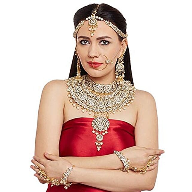 Kundan Wedding Jewelry Set Gold Color 