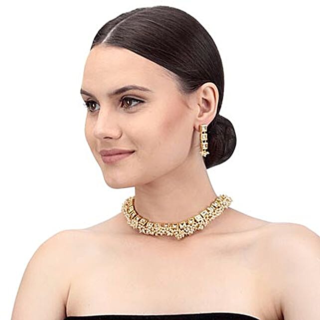 Smart Kundan Gold Color Necklace Set 