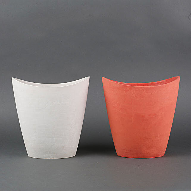 Combo Of 2 Recycled Plastic Half Moon Vases Red Amp White Gift