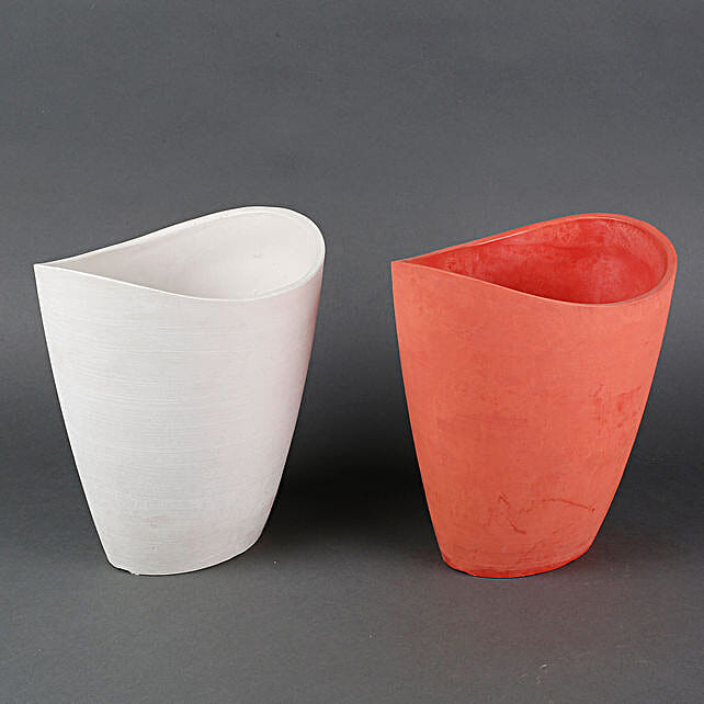 Combo Of 2 Recycled Plastic Half Moon Vases Red Amp White Gift