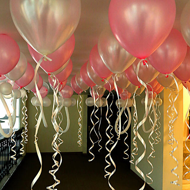 Buy Send Baby Shower Decoration With Pink N White Balloons Online Ferns N Petals