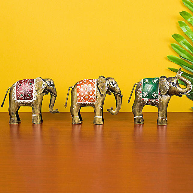 Buy/Send Antique Multicoloured Elephant Figurine Set Online FNP