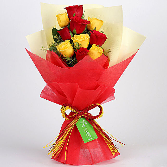 Graceful Red Amp Yellow Roses Bouquet Gift Red N Yellow Roses