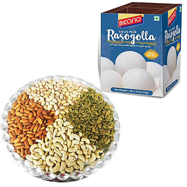 Buy/Send Rasgulla & Dry Fruits Platter Combo Online- FNP