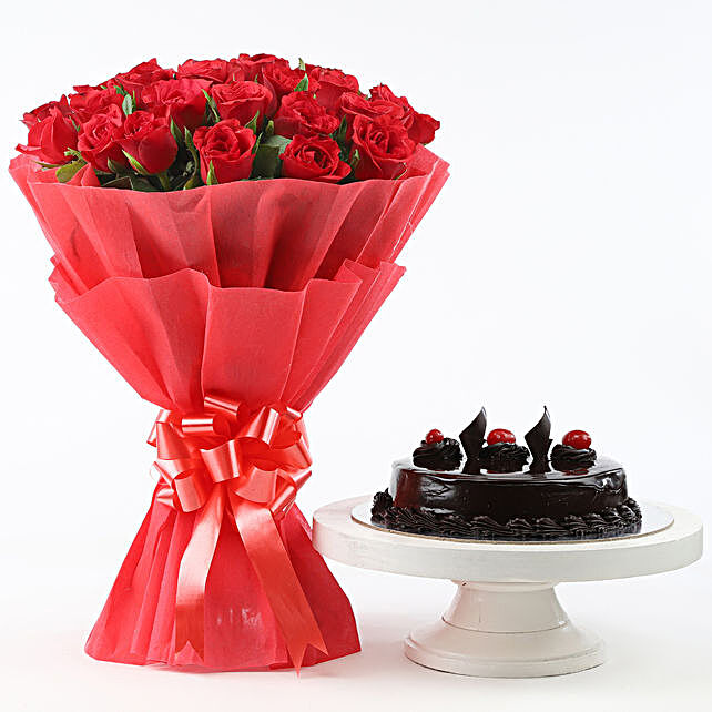 Buy/Send Red Roses with Cake Premium Online- FNP