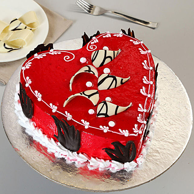 Decorated Red Heart Cake Half Kg Black Forest Gift Red Heart