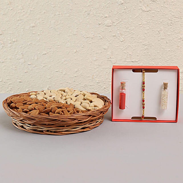 Buy/Send Pearl Rakhi & Dry Fruits Basket Combo Online FNP