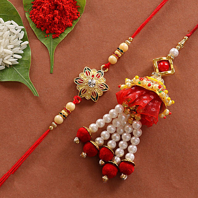 Buy/Send Lumba & Colorful Flower Shape Rakhi Combo Online FNP