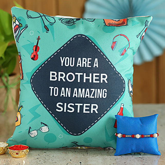 Thread Rakhi &amp; Amazing Brother Cushion Combo | Gift Beaded ...