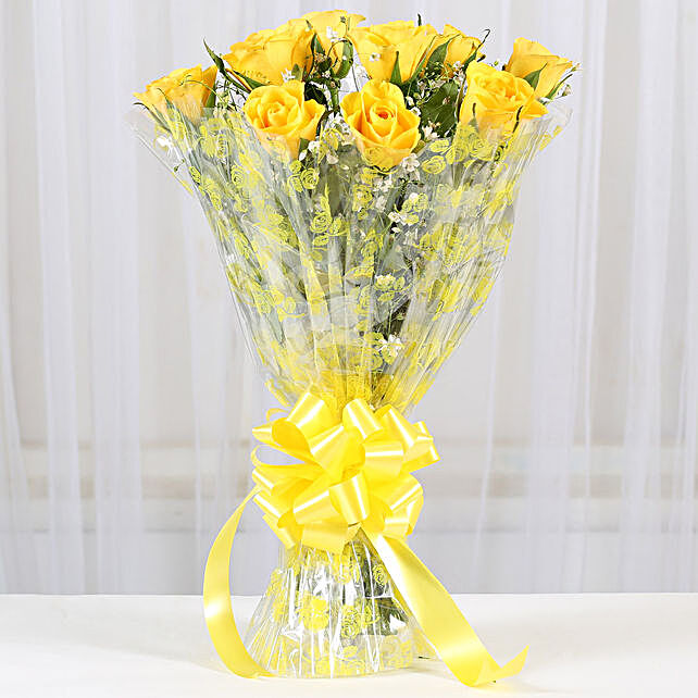 Buy Send 10 Bright Yellow Roses Bouquet Online Ferns N Petals