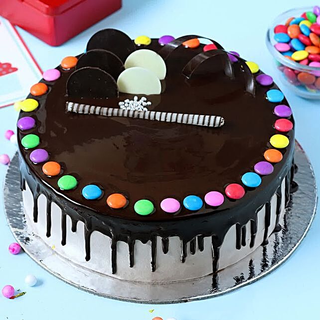 Chocolate Cream Gems Cake Half Kg Eggless Gift Decorated