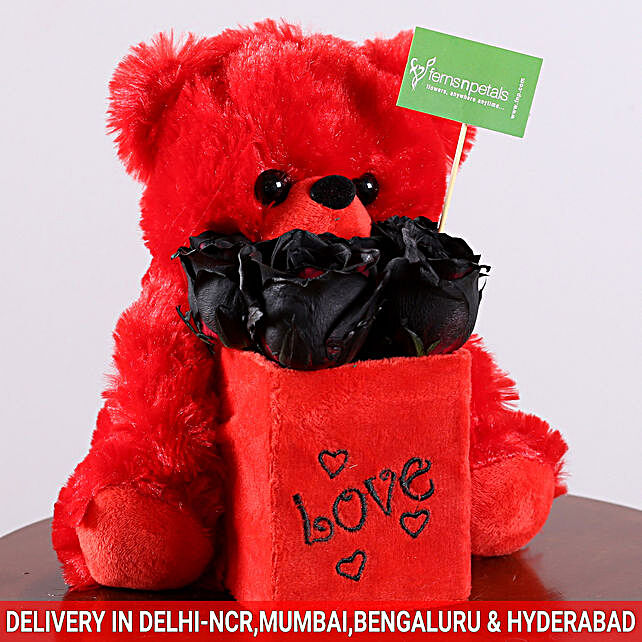 black rose teddy bear