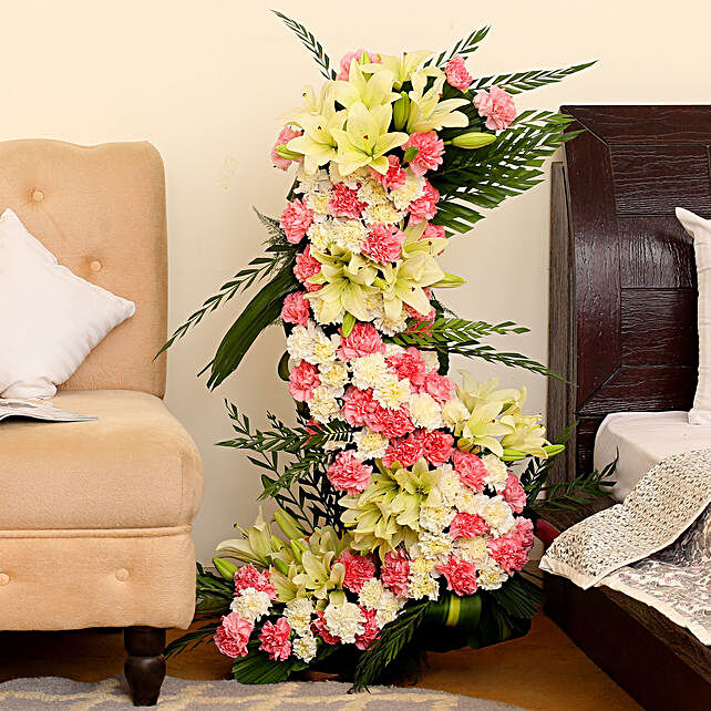 Buy/Send Pink & White Flowers Tall Arrangement Online- FNP
