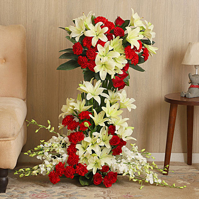 Buy/Send Red White Flowers Arrangement Online- FNP