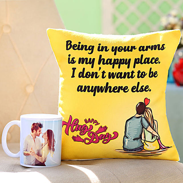 Buy/Send Hug Day Cushion & Personalised Mug Online- FNP