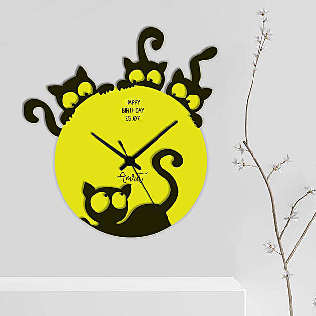 Buy/Send Personalised Adorable Cat Wall Clock Online- FNP