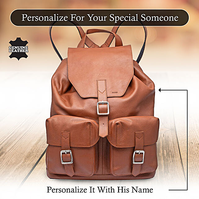 personalised leather backpack