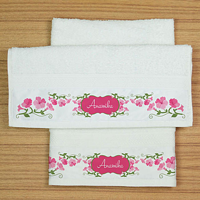 Buy/Send Personalised Floral Printed Hand Towels Online FNP