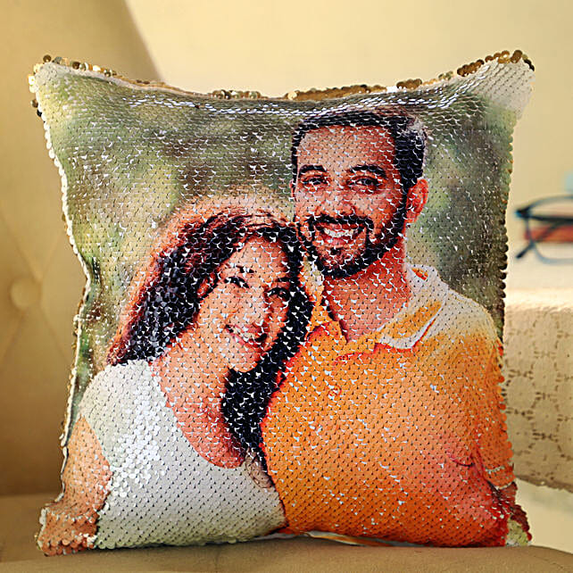 Buy/Send Personalized Golden Sequin Cushion Online FNP