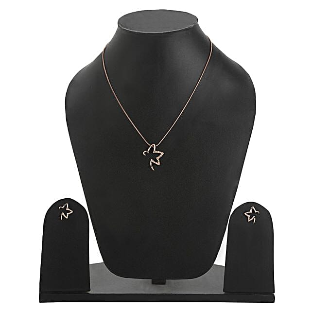 Special Rose Gold Pendant Earring Set 