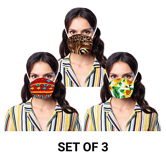 Buy/Send Pack of 3 Printed Cotton Face Masks Online FNP