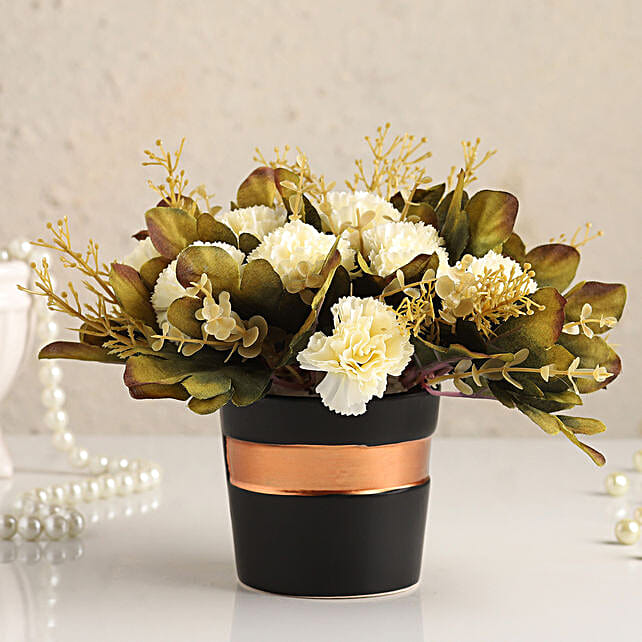 Buy/Send Artificial White Carnations In Black Pot Online FNP