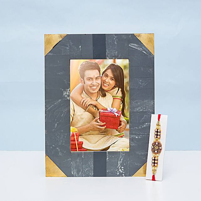 Buy/Send Rakhi With Grey Personalised Photo Frame Online FNP