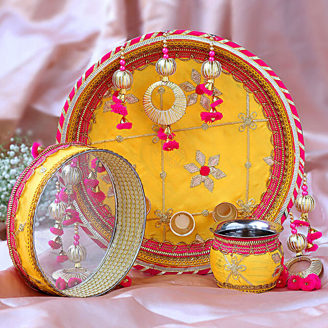 Buy/Send Thread Embroidery Yellow Thali Set Online FNP