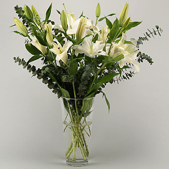 Buy/Send White Oriental Lilies In Vase Online- Ferns N Petals