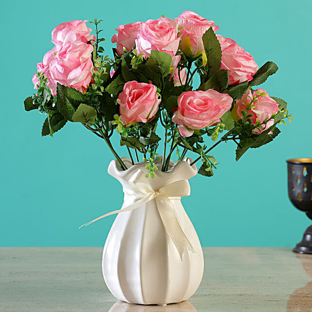 Buy/Send Marvellous Artificial Pink Roses Vase Online- FNP