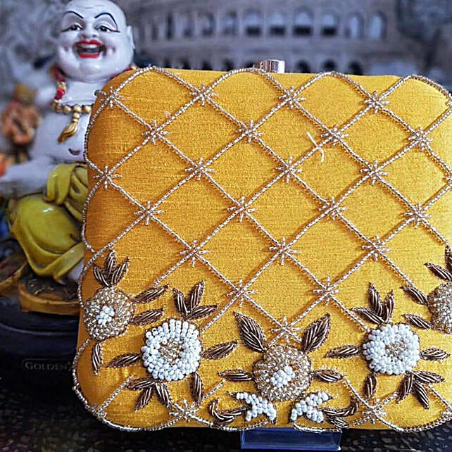 Buy/Send Dark Yellow Clutch Bag Online FNP