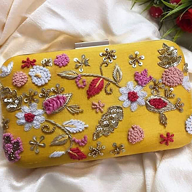 Buy/Send Yellow Clutch Bag 8 X 4 cms Online FNP