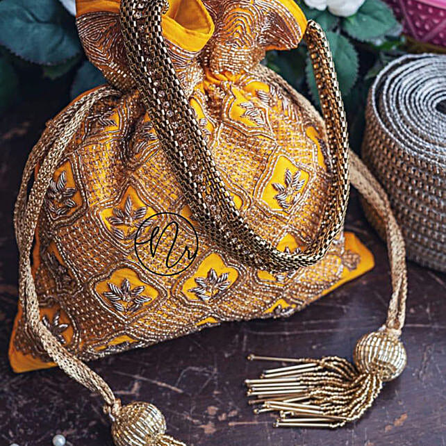 Buy/Send Yellow Clutch Bag 9 X 10 cms Online FNP