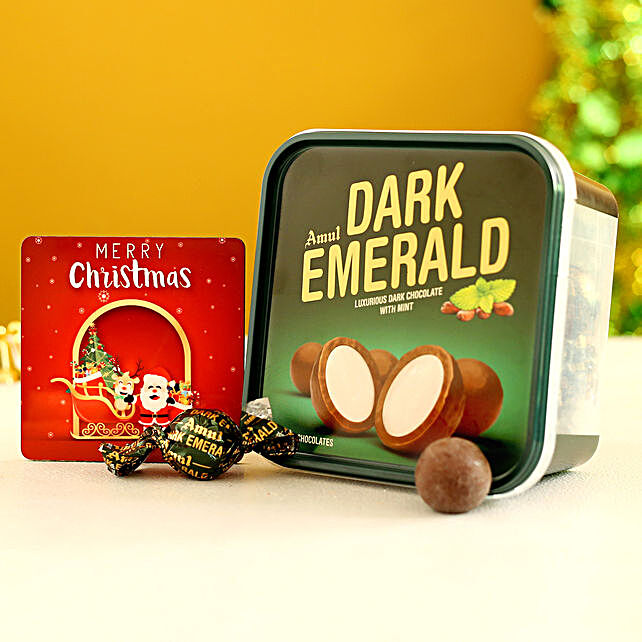 Sleigh Table Top Amp Amul Dark Emerald Gift Xmas Table Top Amp Choco Emerald For Colleague Ferns N Petals