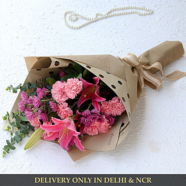 Buy Send Pink Mixed Flowers Bouquet Online- Fnp