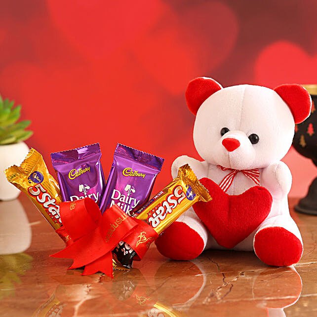 Buy/Send Cute Teddy With Dairy Milk and 5 Star Online- FNP