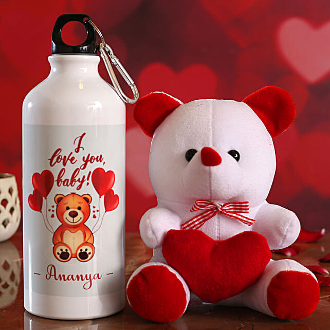 Buy Send I Love You Baby Personalised Bottle And Teddy Online Ferns N Petals