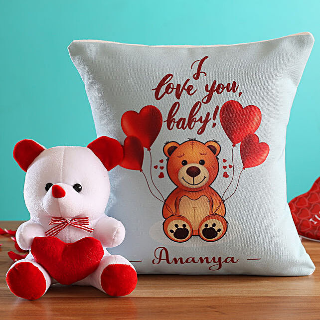 Buy Send I Love You Baby Personalised Cushion And Teddy Online Ferns N Petals